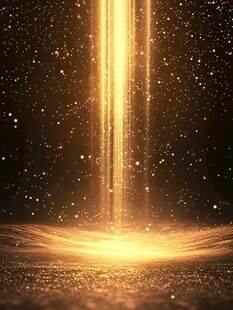金色光线洒落璀璨星空
