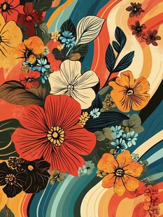 缤纷花卉与动感条纹图案