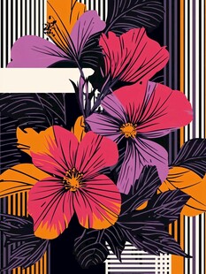 抽象花卉几何图案插画