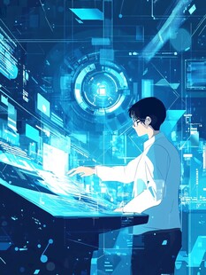 科技工作者专注操作未来界面