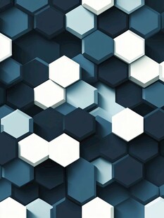 蓝白六边形立体几何图案