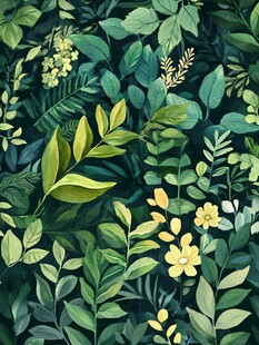 清新绿植花卉无缝图案