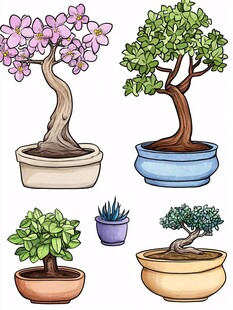 各式盆栽植物插画展示