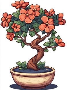 橙色花卉盆景插画
