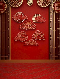 中式红墙云纹传统装饰