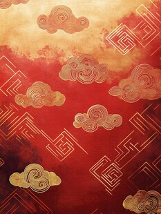 中式金云红底传统纹样