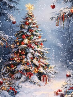 雪中璀璨圣诞树与礼物