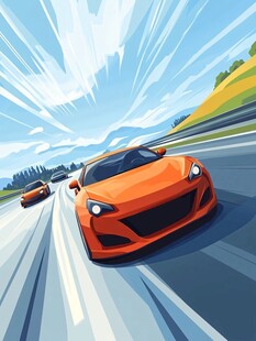 橙色跑车疾驰在赛道上