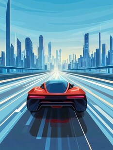 红色超跑穿梭未来都市
