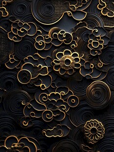 黑金中式云纹立体装饰图案