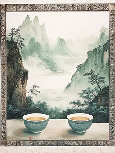 山水间品茶意境图