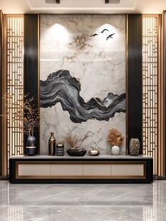 新中式客厅山水背景墙装饰