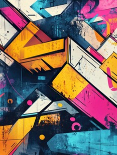 抽象多彩几何涂鸦艺术作品