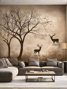森林麋鹿客厅墙饰壁纸