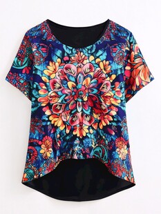 民族风印花短袖上衣