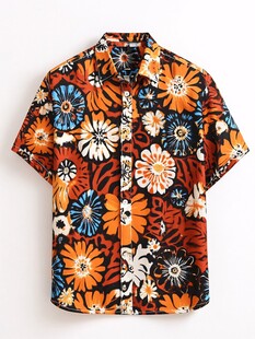 复古花卉图案短袖衬衫