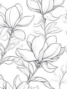 玉兰花线描图案设计素材