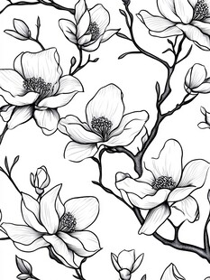 黑白玉兰花枝图案
