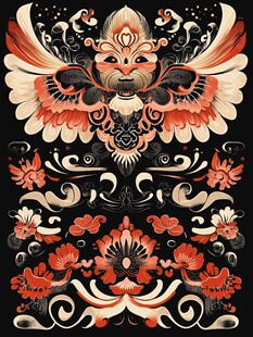 中式传统神兽花卉图案设计