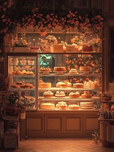 梦幻糕点店橱窗的甜蜜诱惑