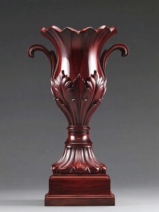 复古雕花红木花瓶摆件