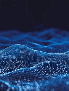 蓝色粒子构成的虚拟数据景观