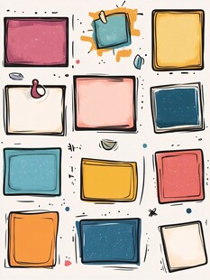 多彩手绘方形便签插画
