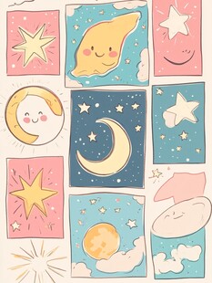 可爱星月卡通插画集合