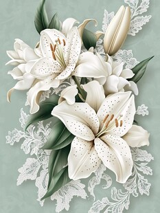 白色百合花与蕾丝装饰图案