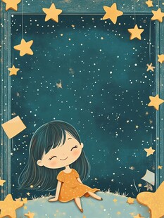 女孩坐于星空下的梦幻场景