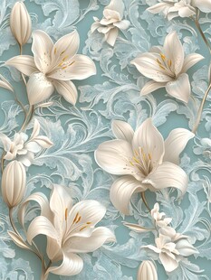 淡蓝背景上的优雅百合花