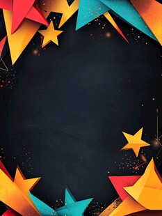 多彩星星环绕黑色背景