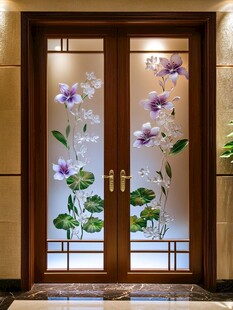 双扇花卉玻璃艺术门