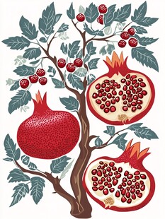 石榴树插画 饱满果实诱人
