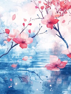 春日烂漫桃花映水美景