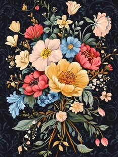 复古繁花束插画艺术风格