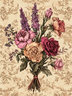 复古风手绘花卉花束图