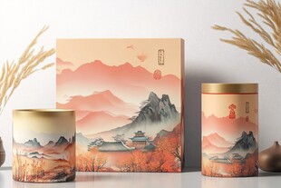 中式山水风茶叶罐与礼盒