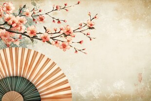 古风折扇与烂漫花枝