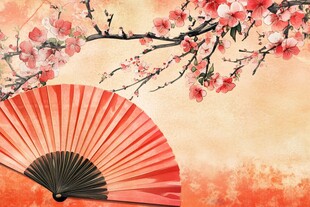 折扇与繁花的东方韵致