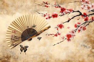 折扇红梅图 古韵悠然