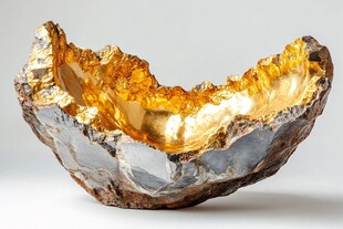 金黄璀璨的天然矿石晶洞