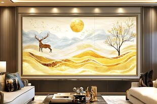 客厅中式麋鹿山水背景墙
