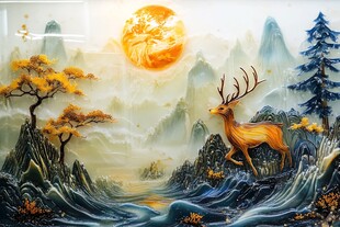 梦幻山林间的灵鹿与旭日