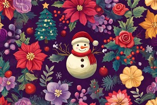 圣诞雪人花卉图案背景