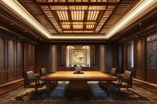 中式风格豪华会议室场景