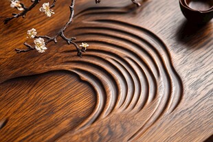 中式木质茶盘与素雅花枝