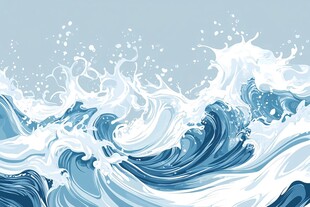 蓝色海浪插画 浪花翻涌