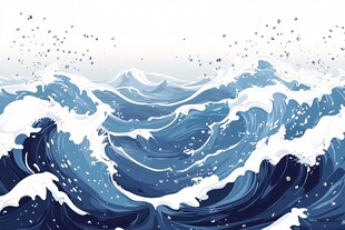 汹涌澎湃的蓝色海浪景象
