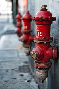 街边红色消防栓整齐排列